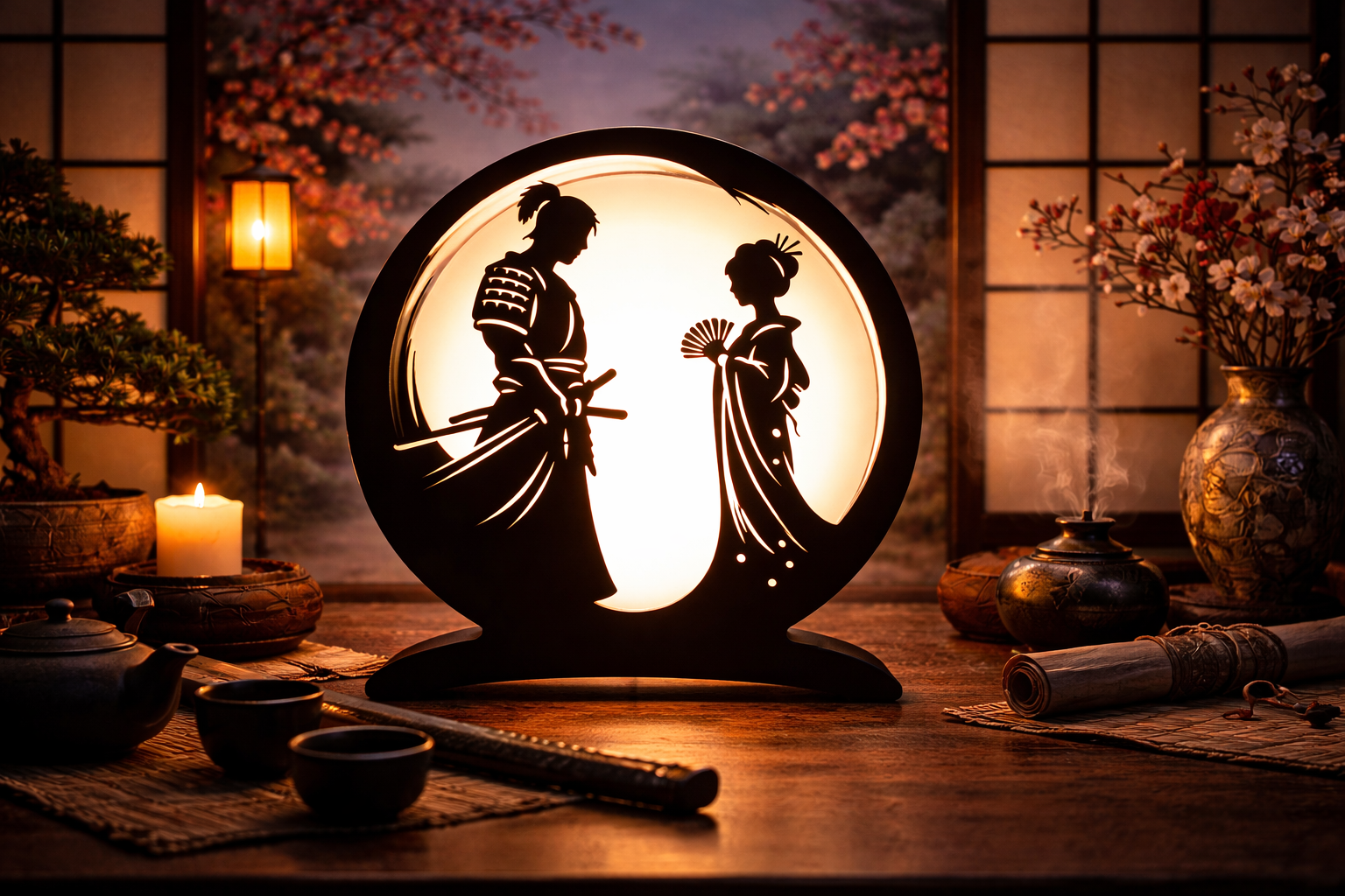 lampe geisha et samouraï